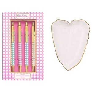 NWT Lilly Pulitzer Bundle Set Leaf Trinket Tray & 4 Pens With Assorted Patterns